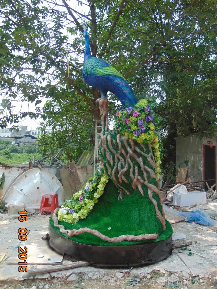 玻璃钢彩绘植草插花手工工艺品大合成孔雀雕塑摆设厂家