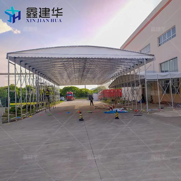 邢台柏乡电动推拉遮阳棚 物流园移动遮阳篷用铁链相连