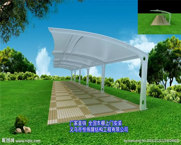 文山简易车棚钢架结构施工图 汽车防晒遮阳棚供应