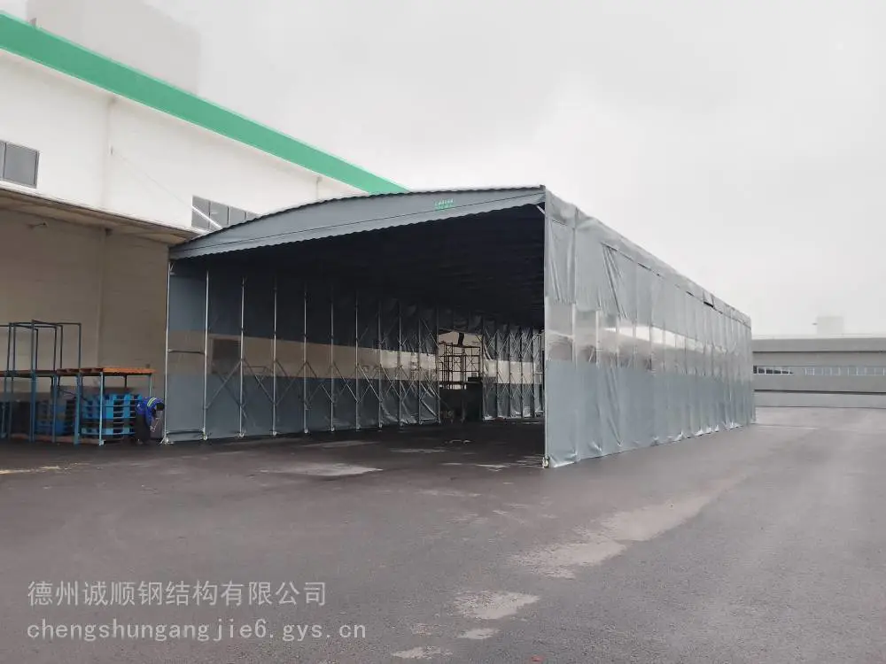 兰州膜结构推拉仓储棚防雨布帐篷双轨道雨棚