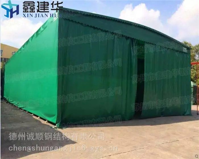 东莞伸缩雨棚伸缩钢架棚遮阳棚可单边排水_推拉棚