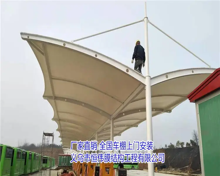 文山简易车棚钢架结构施工图 汽车防晒遮阳棚供应
