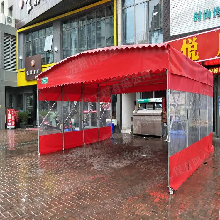 潍坊昌乐电动推拉棚大排档伸缩雨棚上门测量尺寸