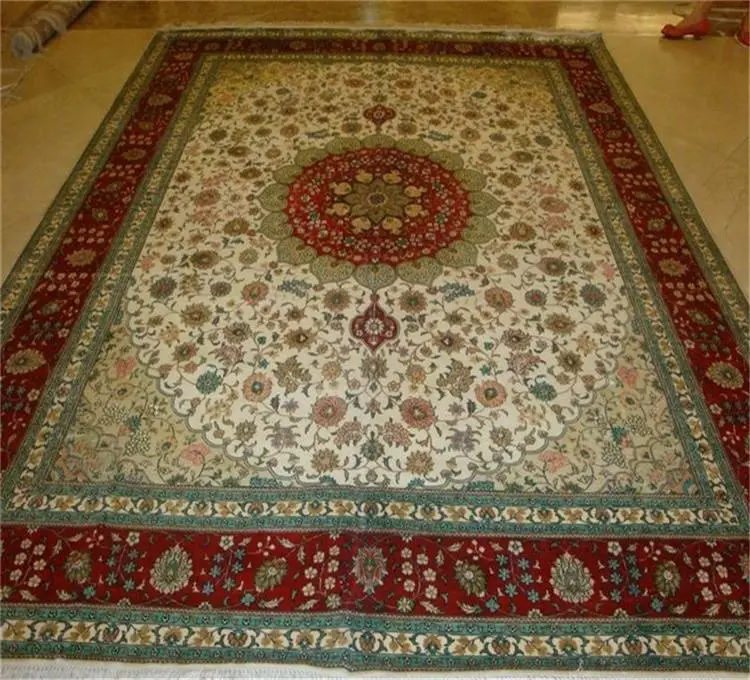 8x10ft 红色手工编织真丝豪华客厅地毯可手洗耐用桑蚕丝地毯