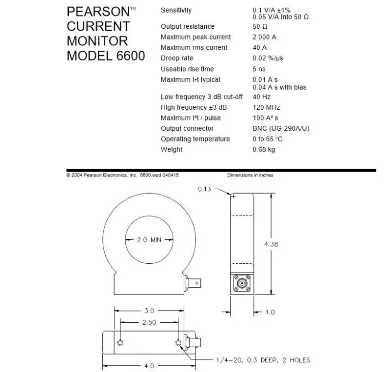 美国Pearson皮尔森 6600型互感器电流探头 2000A 120M电流传感器 测试环