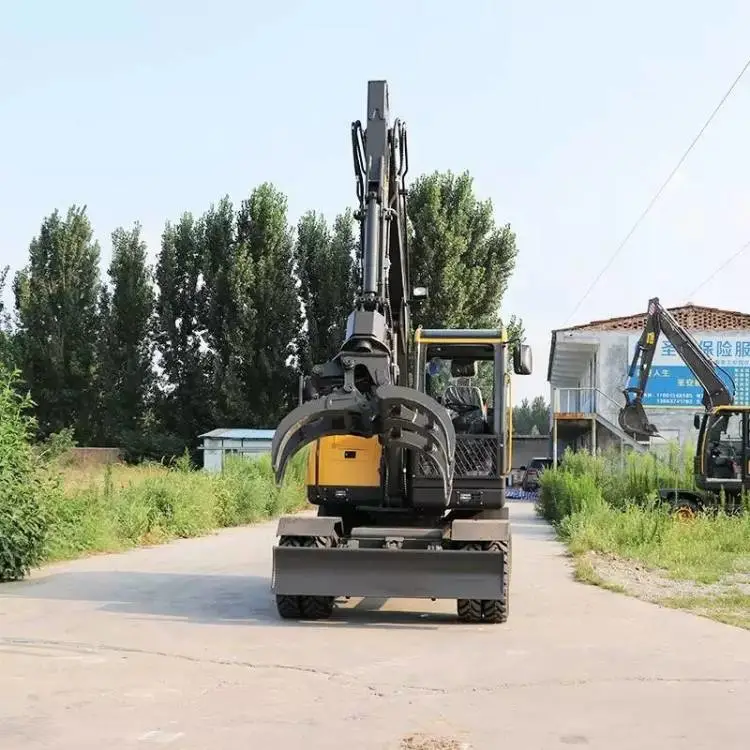 轮式挖掘机市政工程四轮大挖机抓木机80液压轮胎小型挖机多用轮挖