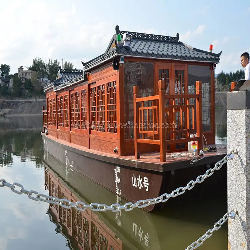 观光画舫船厂家定制 浙江宁波防撞玻璃钢船底 大型电动画舫木船