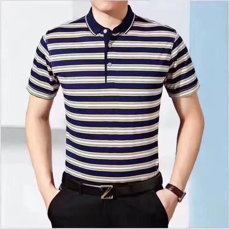 冬季中老年人服装批发市场在哪里纯色花纹宽松翻领短袖中老年翻领短袖t恤一般批发衣服去哪里拿货