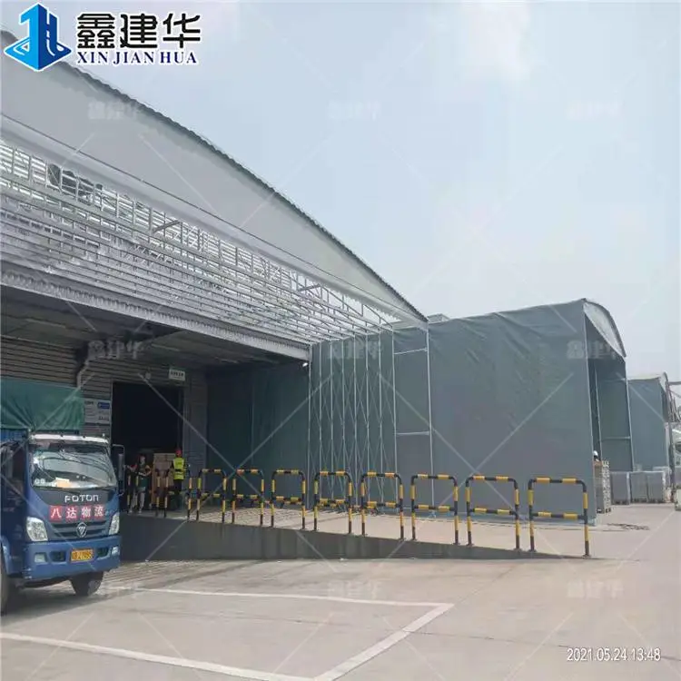 收缩停车棚电动伸缩棚大型吊空雨棚放货推拉棚