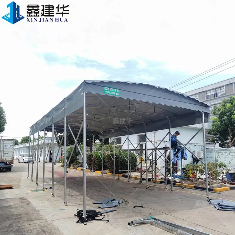 推拉棚仓库 仓库移动伸缩雨棚 制作过程 河北滦平