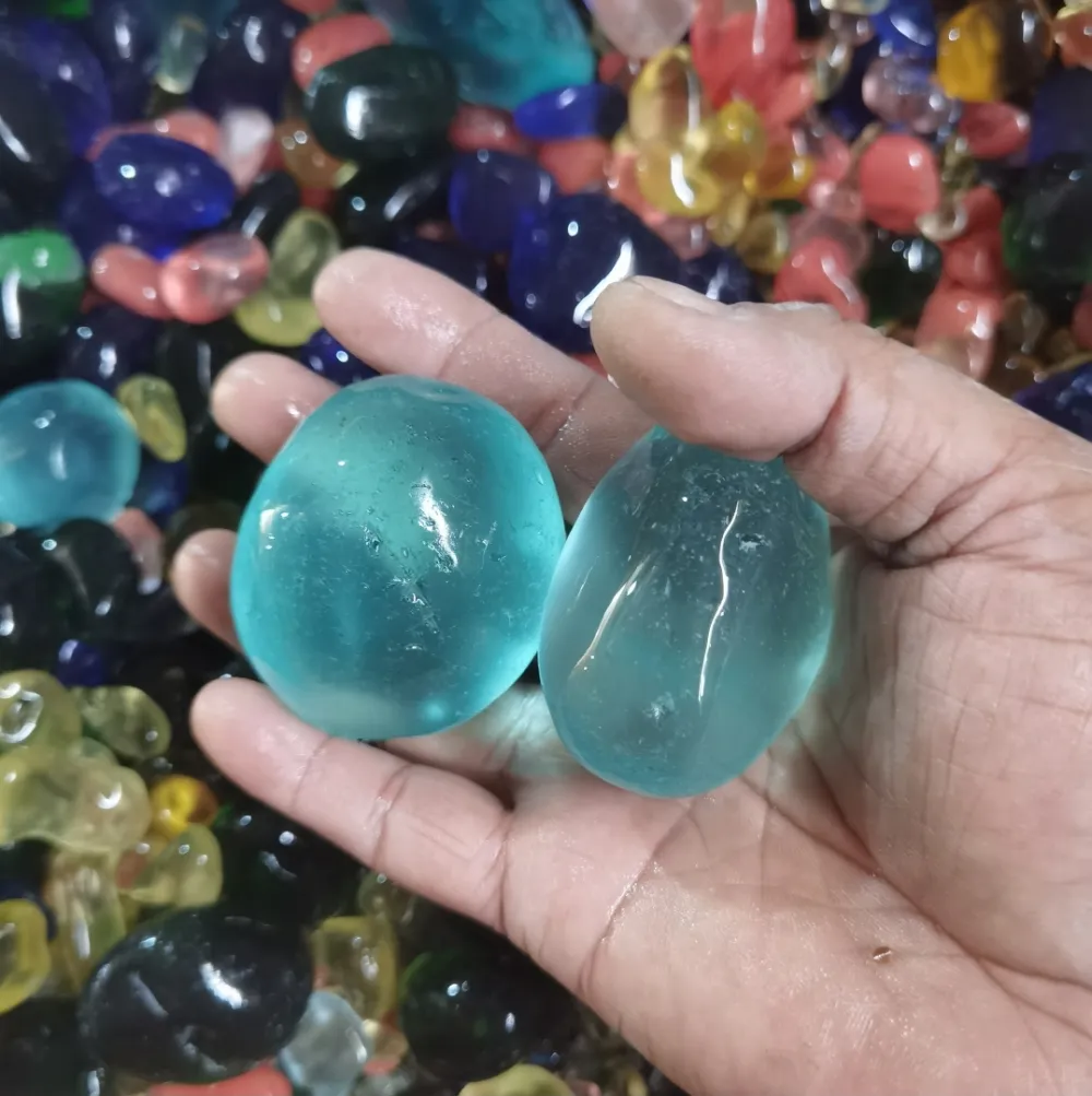 玻璃鹅卵石 彩色海玻璃 抛光玻璃石 手工黏贴画水族造景园林铺面用