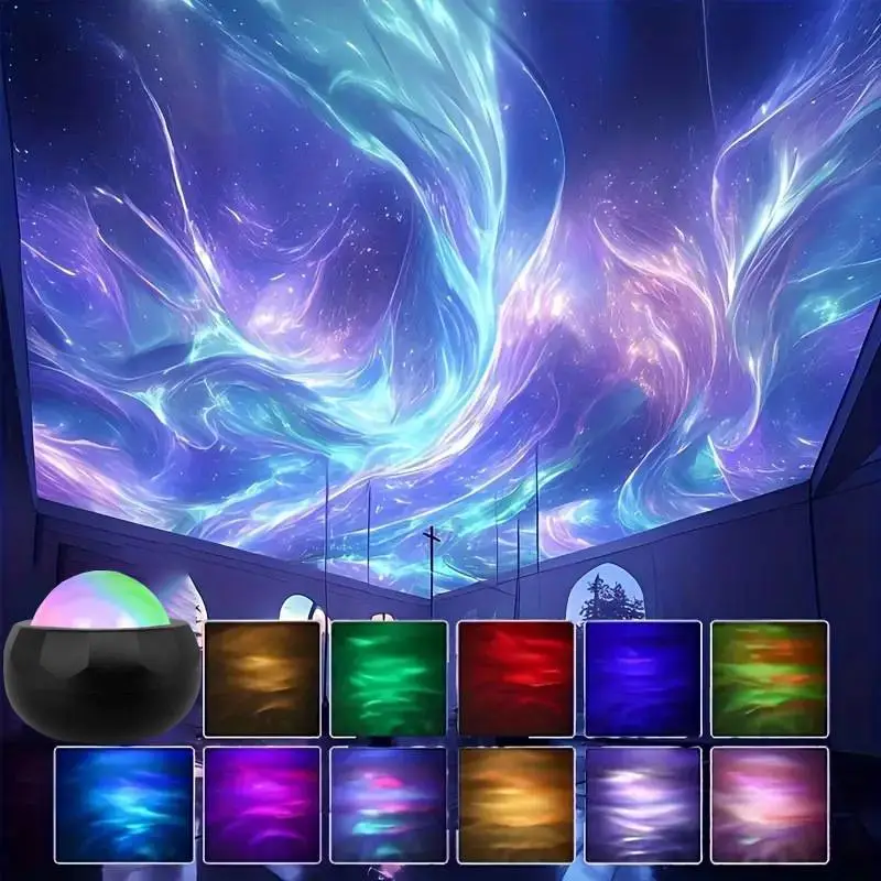 跨境LED星空投影灯迷你北极光氛围灯水波纹银河螺旋云雾小夜灯