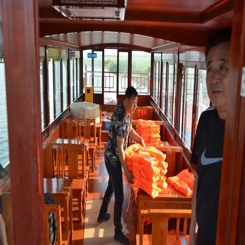 观光画舫船厂家定制 浙江宁波防撞玻璃钢船底 大型电动画舫木船