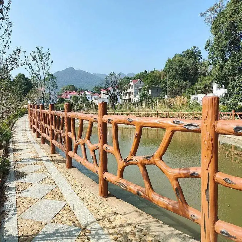 景区湖边大桥防撞隔离水泥护栏 仿树皮围栏 钢筋混凝土仿木栏杆