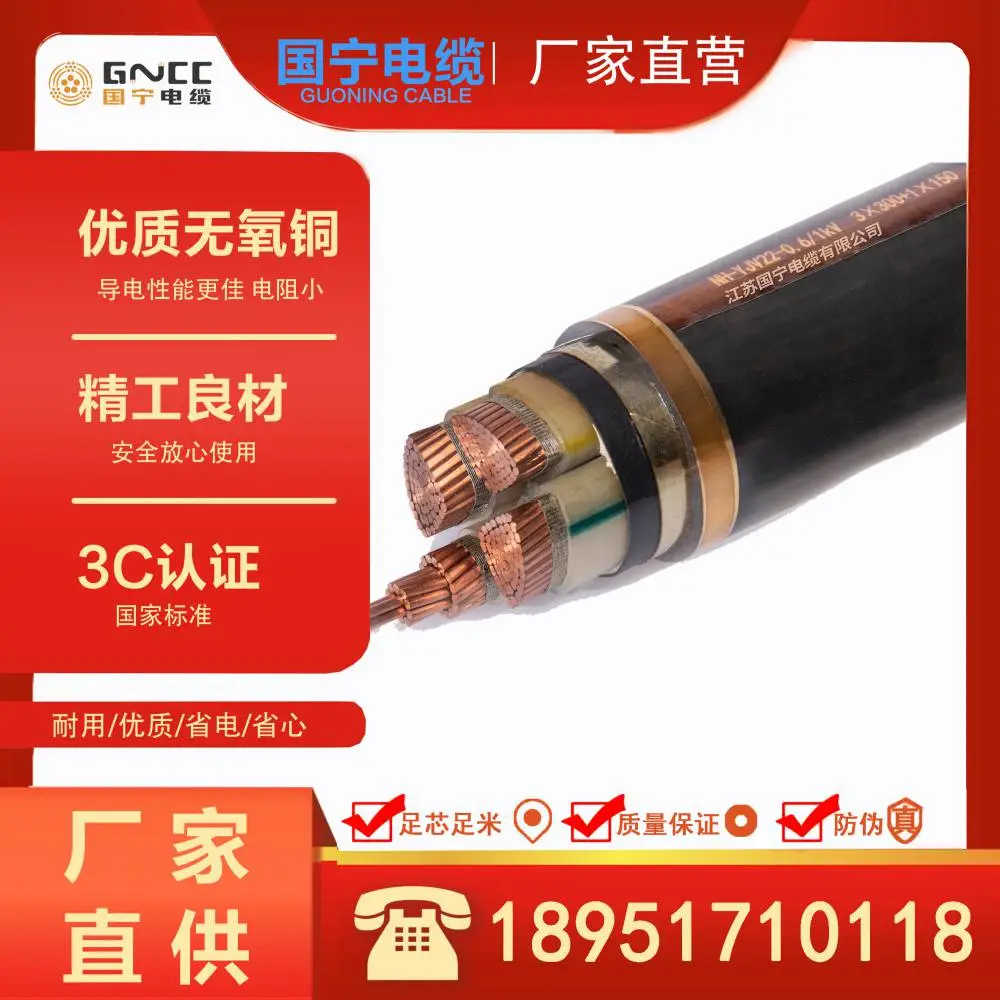 国宁 电力电缆 NH-YJV 0.6/1KV 3×6 耐火低压电源线 国标