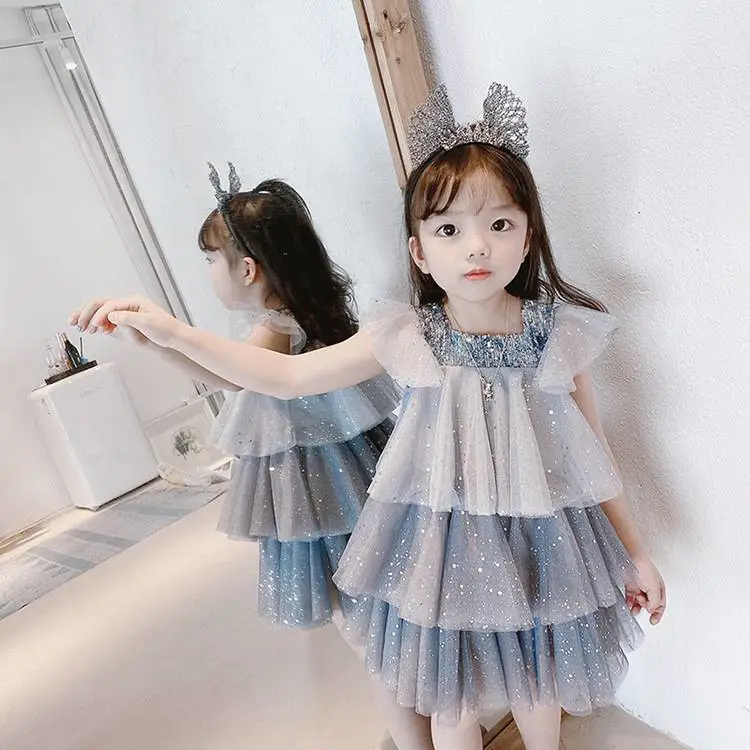 摆摊卖服装去哪里进货便宜碎花洋气韩版儿童裙子花色方领短袖连衣裙浙江童装厂家直接供货