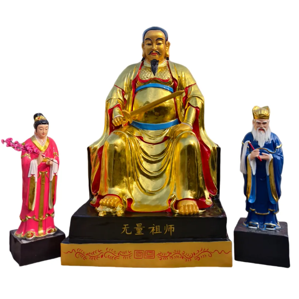 脚踏龟蛇二将无量祖师神像2.3米批发祖师爷1.3米周公桃花树脂佛