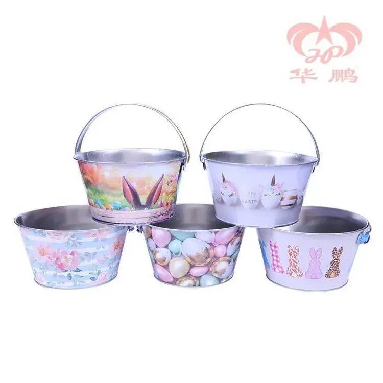 食品级复活节设计马口铁彩印小桶 带拎手小铁桶