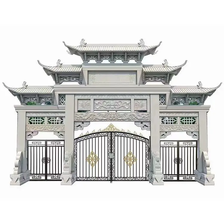 村口石牌楼厂家 6米高3门4柱花岗岩牌坊 仿古建筑 支持定制
