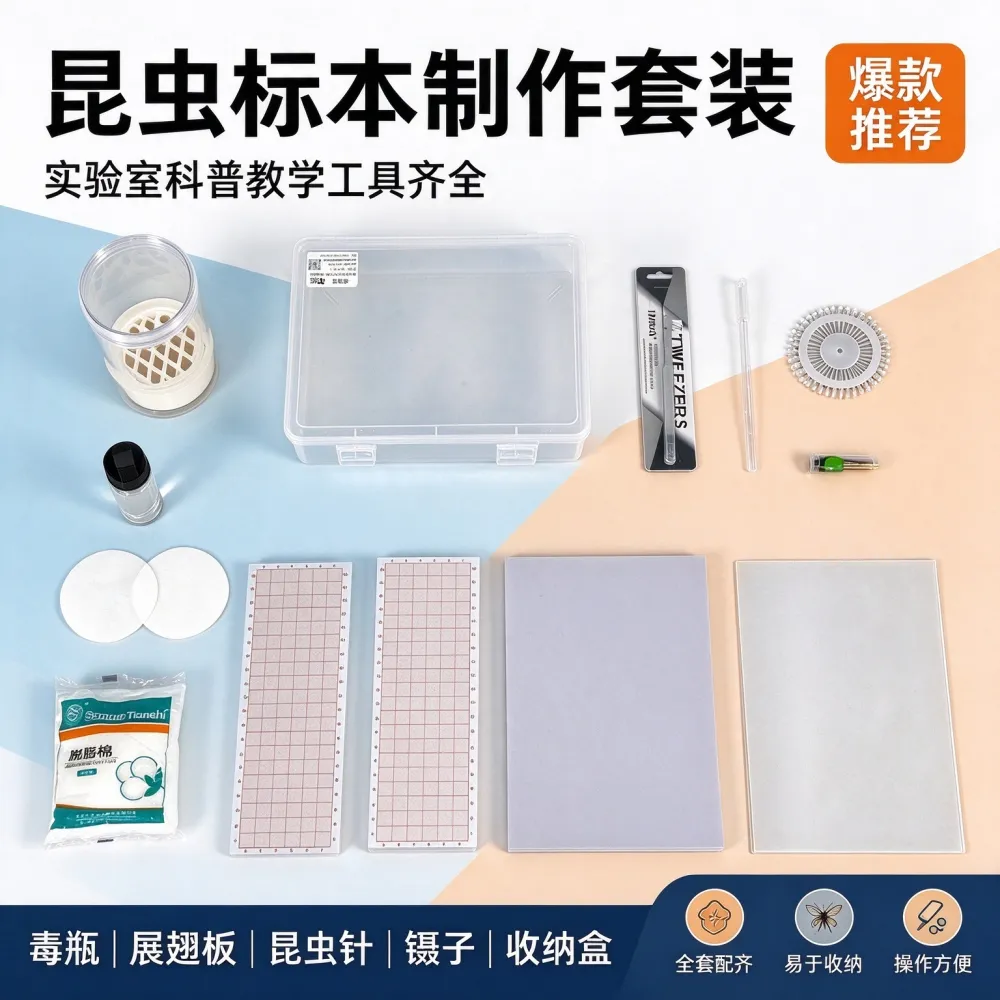 新手入门昆虫标本制作全流程套装 毒瓶熏杀 蝴蝶展翅整姿 收纳保存