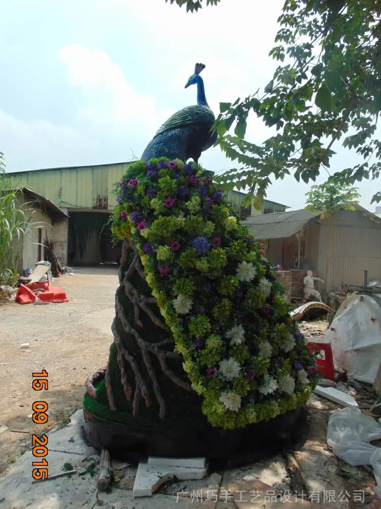 玻璃钢彩绘植草插花手工工艺品大合成孔雀雕塑摆设厂家