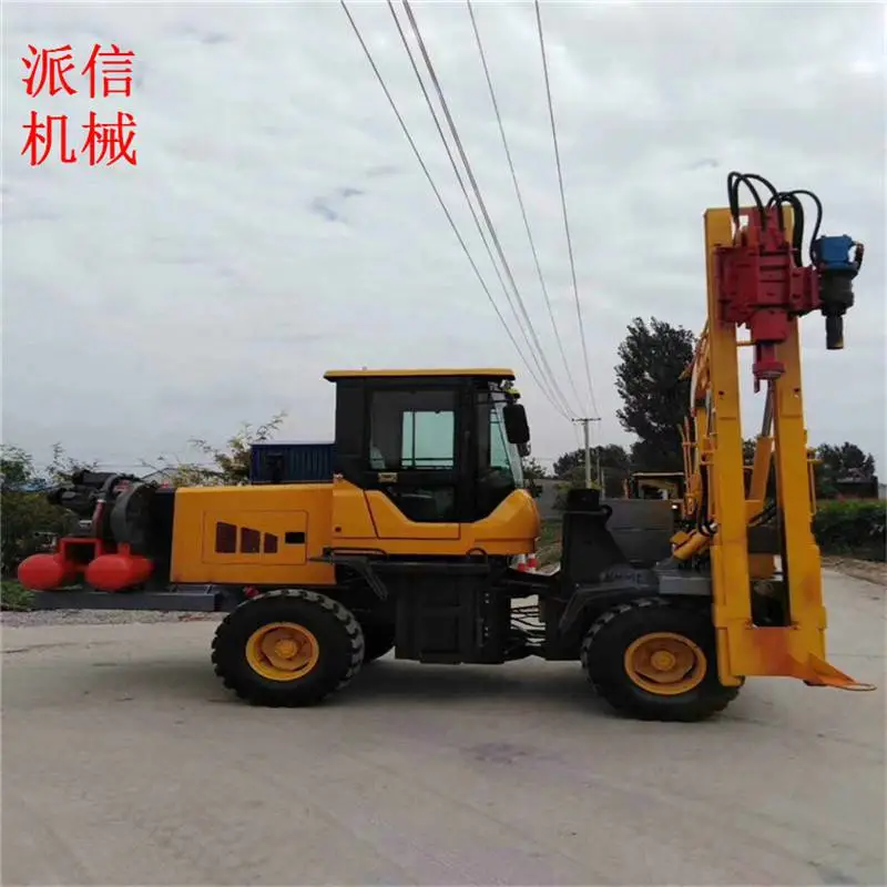 高速护栏打桩机电线杆打桩机小四轮高速公路护栏液压打桩机使用方法