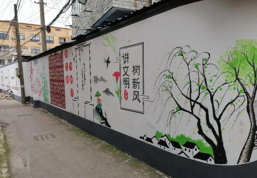 宝鸡千阳古建手绘墙体彩绘围墙 涂鸦文化墙外墙浮雕壁画墙绘