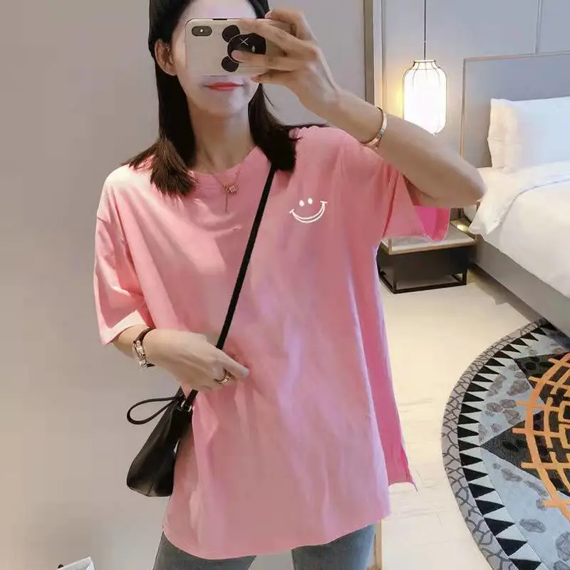 广西河池巴马女士服装搭配技巧外贸上衣开叉纯棉T恤