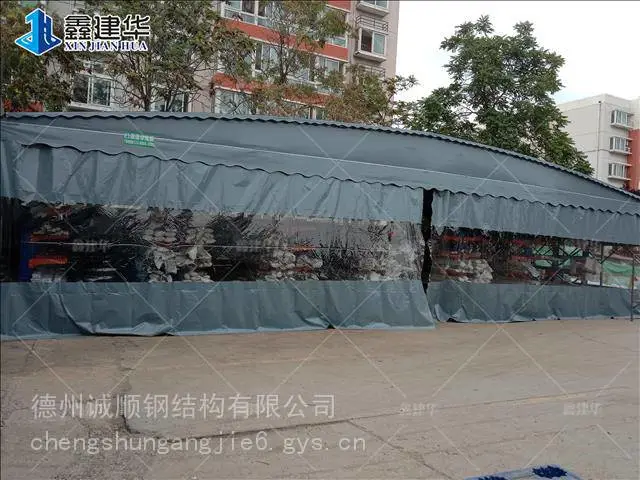 东莞伸缩雨棚伸缩钢架棚遮阳棚可单边排水_推拉棚