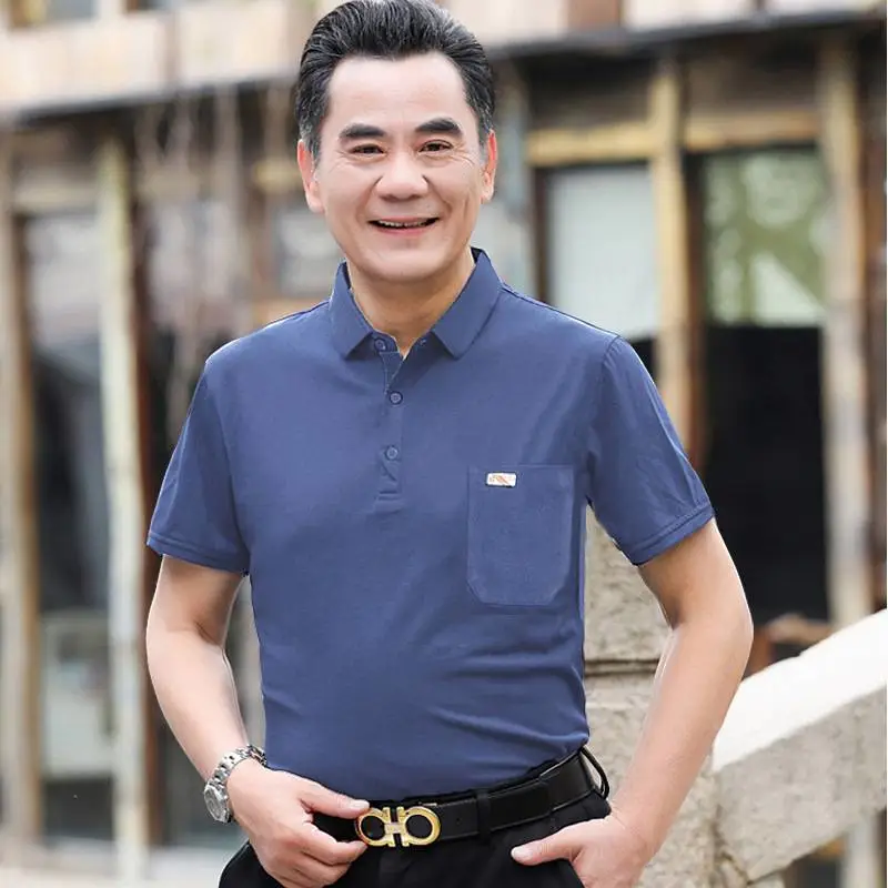 义乌中老年人服装尾货批发市场半袖体恤条纹POLO衫翻领套头男士短袖衫全国服装批发市场货源