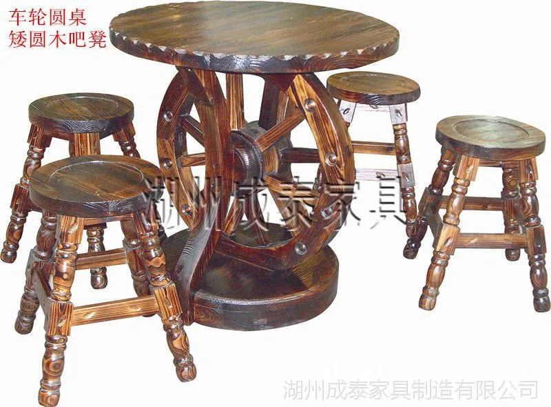 车轮圆桌 矮圆木吧凳