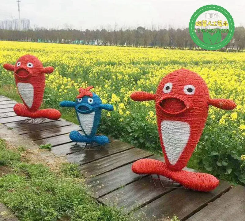 灰太狼草雕稻草人工艺品订购信息_稻草人厂家