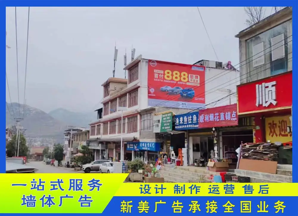 广东墙体广告彩绘楼体大字河源彩绘灯箱店招南雄深圳新华社省道广告