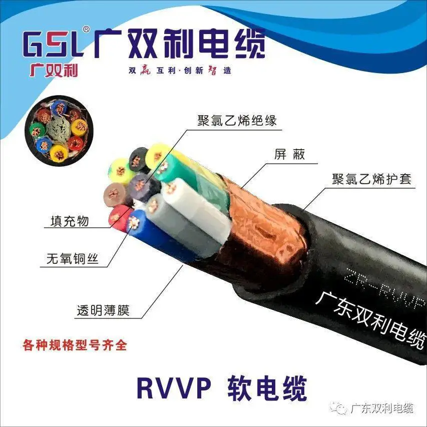 双利电缆 RVV护套线 多芯控制电缆 4*0.75 工厂自动化设备连接