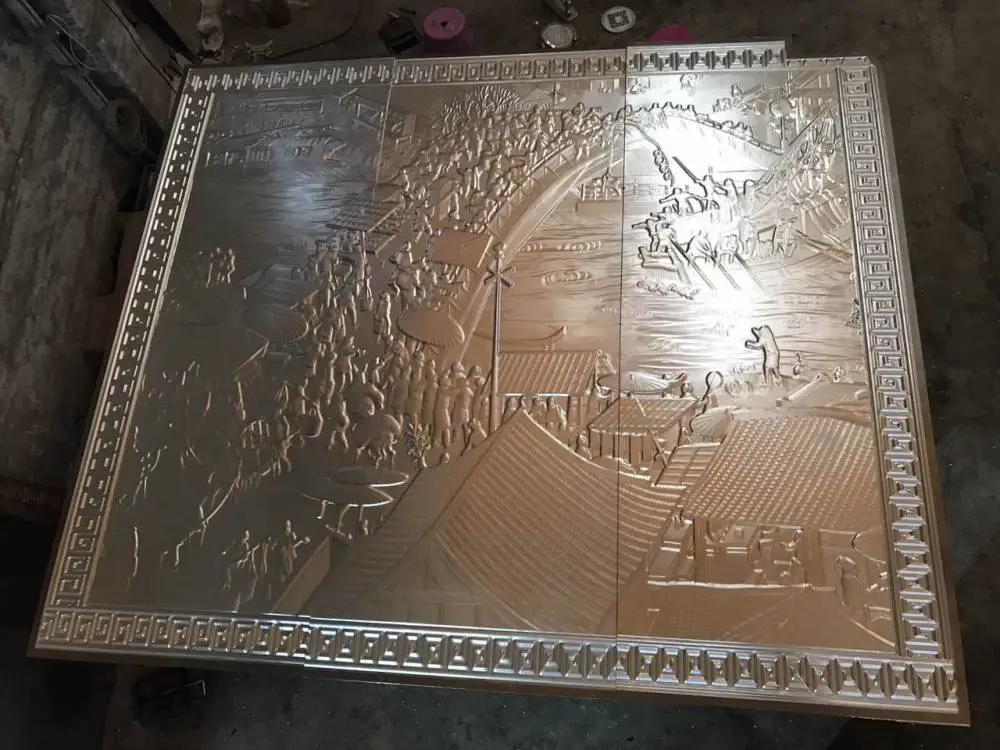 常州山水屏风画楼梯铝雕扶手雕花仿金室内楼梯扶手浮雕铝花板楼梯护栏