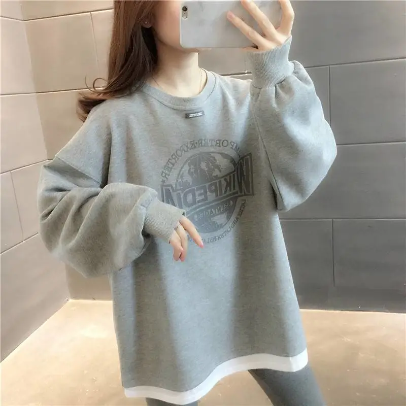 摆地摊卖衣服怎么吸引人加绒印花宽松外套女潮超火新款秋季圆领卫衣10元衣服批发货源