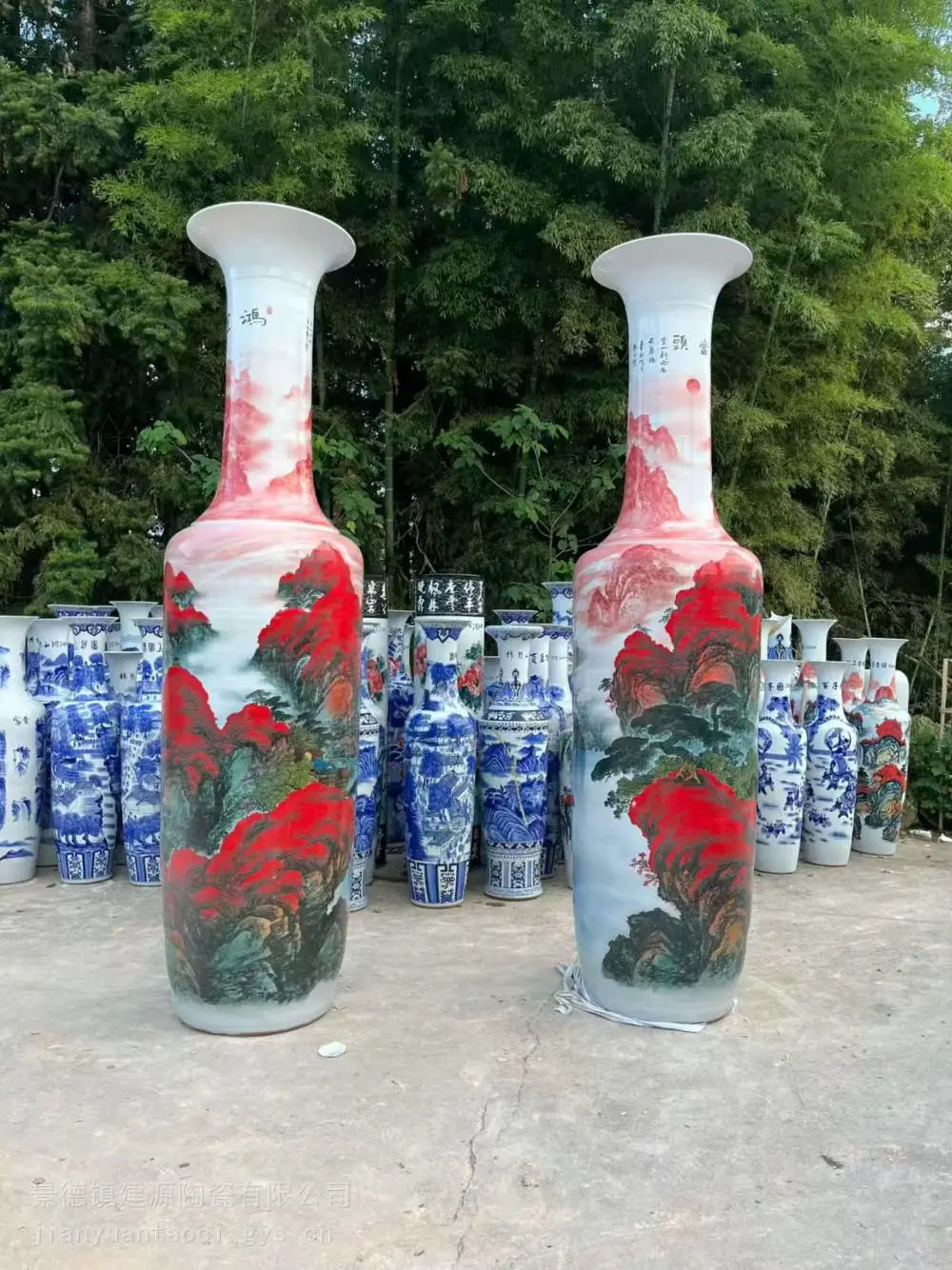 青花复古金钟瓶高2米2.6米3米陶瓷大花瓶 酒店门口落地山水画摆件