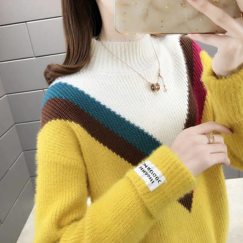 石家庄服装地摊货批发新款洋气撞色毛衣女士品牌服装尾货批发