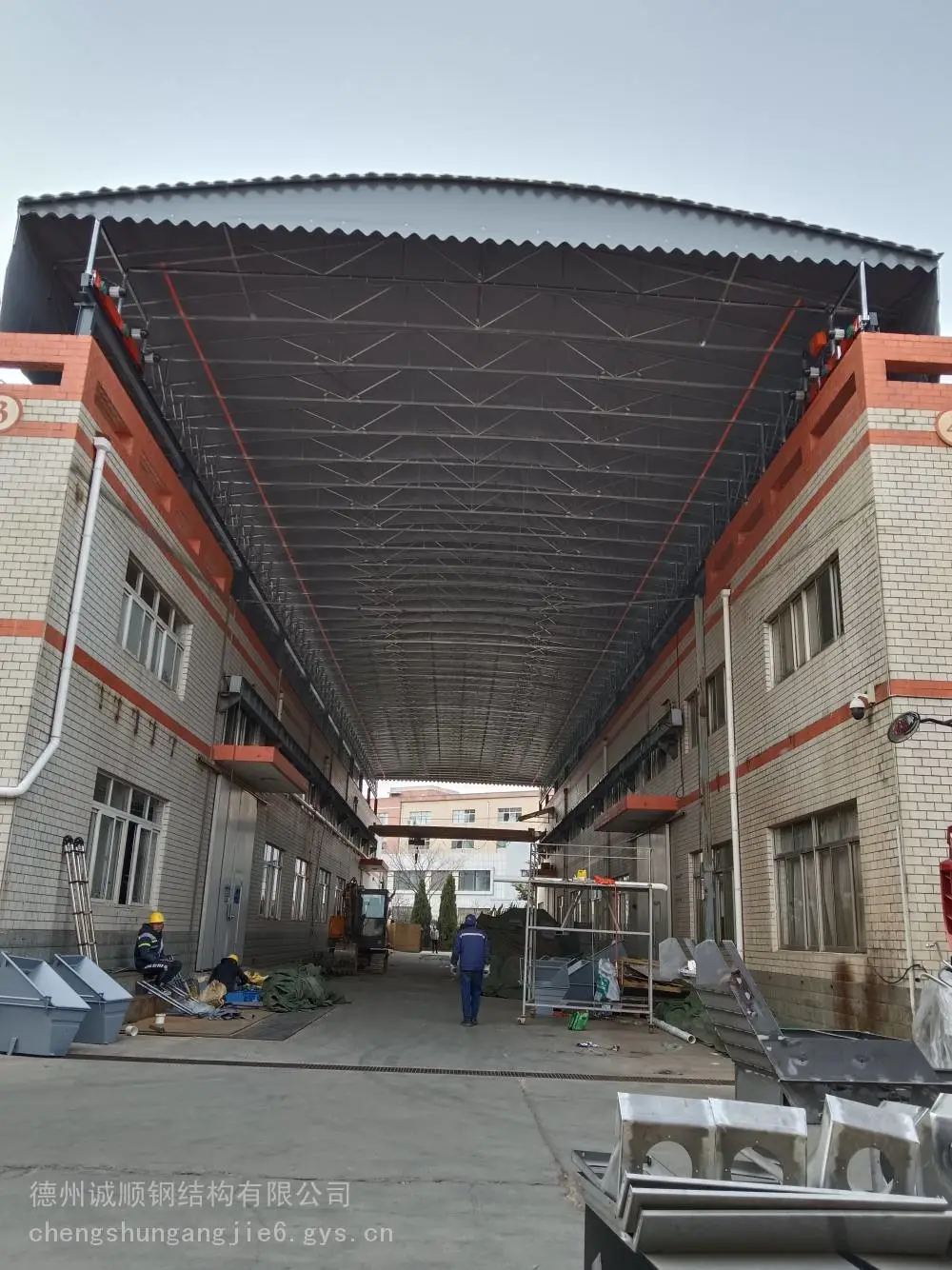 东莞伸缩雨棚伸缩钢架棚遮阳棚可单边排水_推拉棚