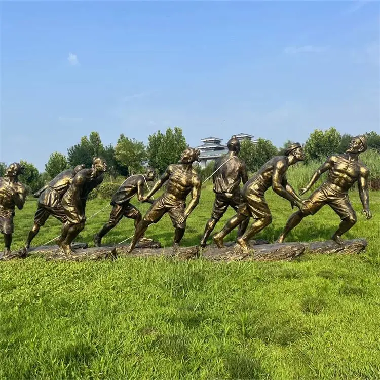 玻璃钢仿铜纤夫雕塑 工人劳作情景雕像大型园林景观摆件