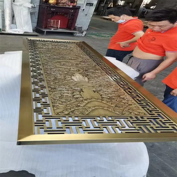 工程装饰不锈钢青古铜龙凤屏风来图众钰制作与安装