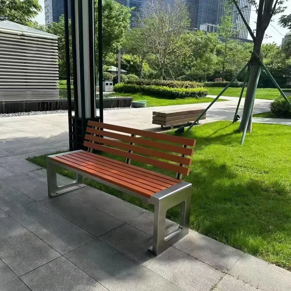 不锈钢公园休闲椅 户外商场街道防腐塑木坐凳 园林景观异形长条座椅