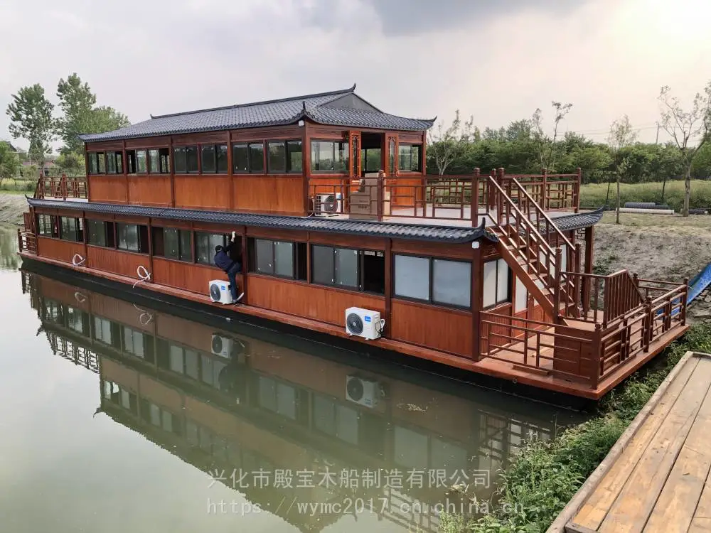 20米水上餐饮船双层画舫船仿古电动木船接待用船