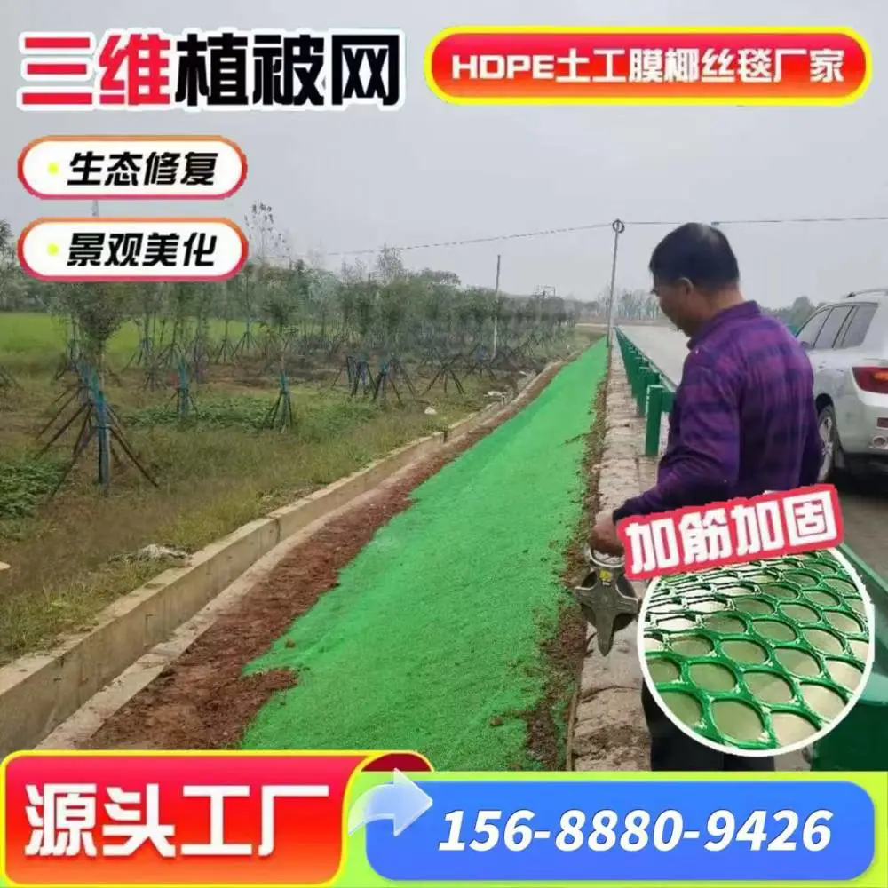 领翔三维植被网护坡固土 植草网垫边坡绿化 绿色塑料网