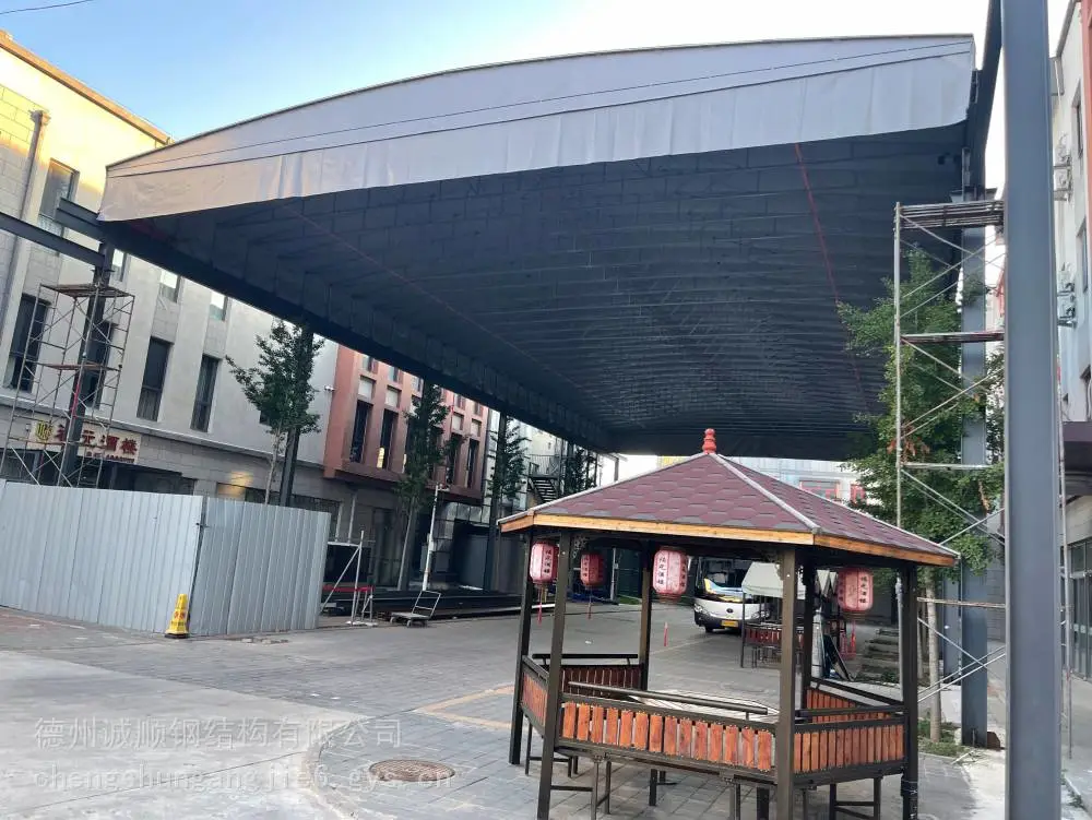 兰州膜结构推拉仓储棚防雨布帐篷双轨道雨棚