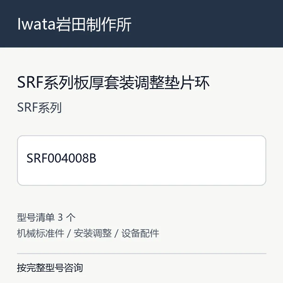 Iwata岩田制作所SRF系列板厚调整垫片环型号咨询 SRF004008B