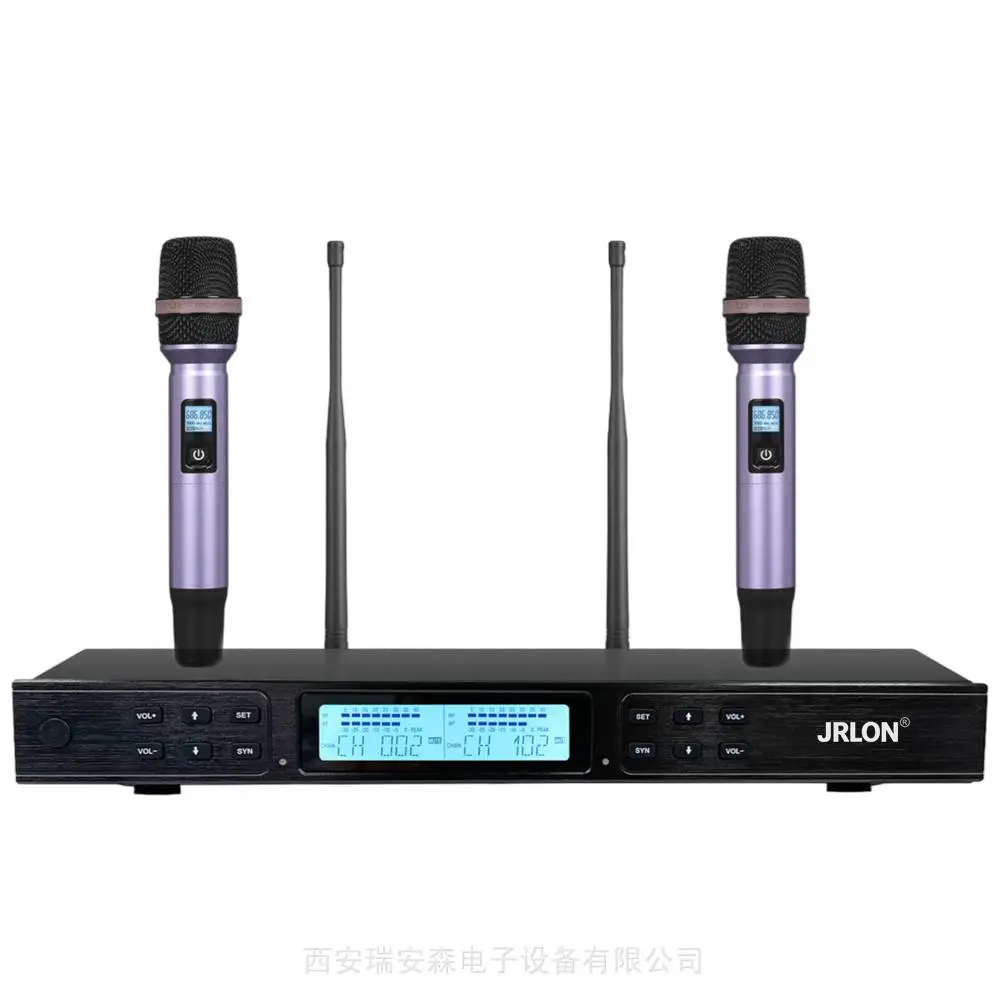JRLON UI-980 U段一拖二无线麦克风(600频段,主机*1+手持话筒*2）