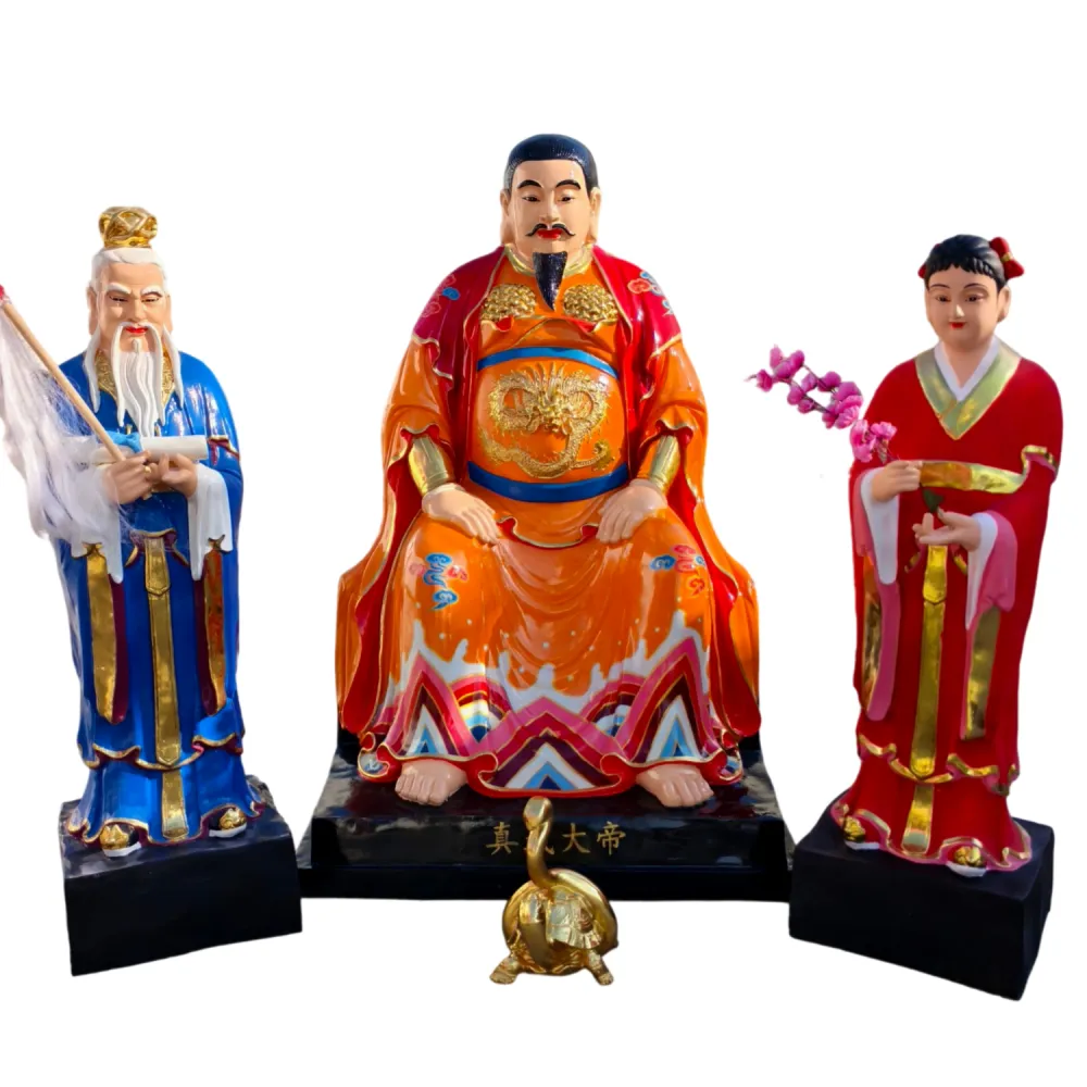 佛道家彩绘玄天上帝玻璃钢神像制作周公桃花雕塑厂家