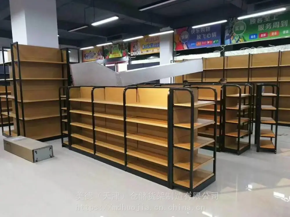 超市货架 便利店食品钢木展架 零食店货架母婴店日用品钢木单双面货架