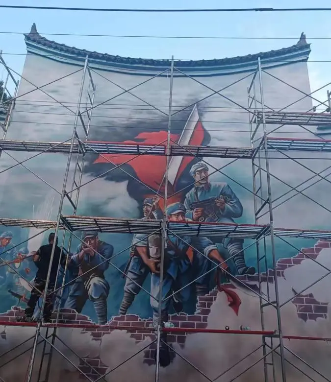 山东济宁高空墙绘涂鸦壁画_蜘蛛人施工_冷却塔烟囱凉水塔彩绘手绘油漆翻新
